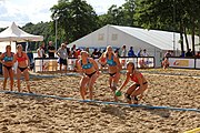 Deutsch: Beachhandball Europameisterschaften 2019 (Beach handball Euro); Tag 4: 5. Juli 2019 – Frauen, Viertelfinale, Dänemark-Norwegen 2:1 (11:9, 16:19, 7:6) English: Beach handball Euro; Day 4: 5 July 2019 – Quarter Final Women – Denmark-Norway 2:1 (11:9, 16:19, 7:6)