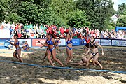 Deutsch: Beachhandball Europameisterschaften 2019 (Beach handball Euro); Tag 4: 5. Juli 2019 – Frauen, Viertelfinale, Spanien-Ungarn 1:2 (14:16, 26:16, 2:5) English: Beach handball Euro; Day 4: 5 July 2019 – Quarter Final Women – Spain-Hungary 1:2 (14:16, 26:16, 2:5)