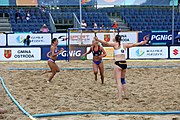 Deutsch: Beachhandball Europameisterschaften 2019 (Beach handball Euro); Tag 5: 6. Juli 2019 – Frauen, Halbfinale, Ungarn-Niederlande 2:0 (19:16, 15:12) English: Beach handball Euro; Day 5: 6 July 2019 – Semifinal Women – Hungary-Netherlands 2:0 (19:16, 15:12)