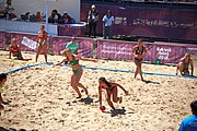 Deutsch: Beachhandball bei den Olympischen Jugendspielen 2018; Tag 4, 10. Oktober 2018; Mädchen, Vorrunde, Gruppe A - Ungarn-Chinese Taipei (Taiwan) 2:0 English: Beach handball at the 2018 Summer Youth Olympics at 10 October 2018 – Girls Preliminary Round Group A‎ – Hungary-Chinese Taipei 2:0