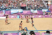 Deutsch: Beachhandball bei den Olympischen Jugendspielen 2018; Tag 3, 9. Oktober 2018; Mädchen, Vorrunde, Gruppe A - Chinese Taipei (Taiwan)-Mauritius 2:0 English: Beach handball at the 2018 Summer Youth Olympics at 9 October 2018 – Girls Preliminary Round Group A‎ – Chinese Taipei-Mauritius 2:0