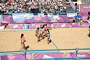 Deutsch: Beachhandball bei den Olympischen Jugendspielen 2018; Tag 3, 9. Oktober 2018; Mädchen, Vorrunde, Gruppe A - Chinese Taipei (Taiwan)-Mauritius 2:0 English: Beach handball at the 2018 Summer Youth Olympics at 9 October 2018 – Girls Preliminary Round Group A‎ – Chinese Taipei-Mauritius 2:0