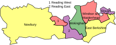 Mapa parlamentních volebních obvodů v Berkshire 1983-1997