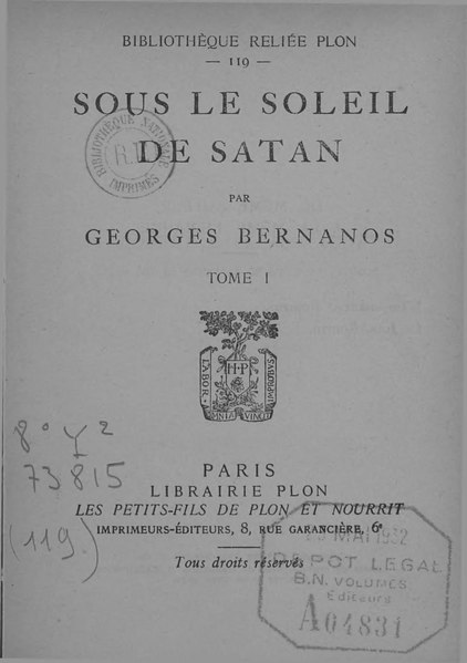 Fichier:Bernanos - Sous le soleil de Satan, tome 1, 1926.djvu