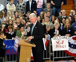 Bill Clinton speaking at the Henry Memorial Center during the 2008 Presidential primary election. BillClintonatW&J2008.jpg