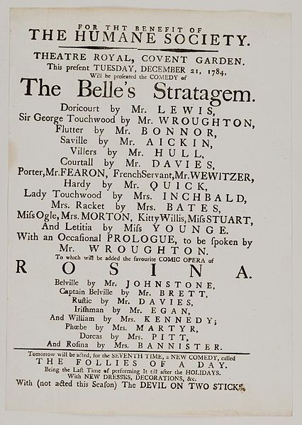 File:Bodleian Libraries, Playbill of Covent Garden, Tuesday, December 21, 1784, announcing The belle's stratagem &c..jpg