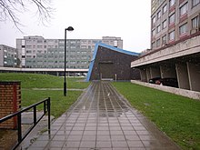 Far right, a Broadwater Farm open parking level, which attracted drug dealers. Broadwater Farm, Tottenham, London, overview.jpg