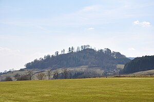 View from the north, past the wood of the Kleiner Schönberg, to the castle hill