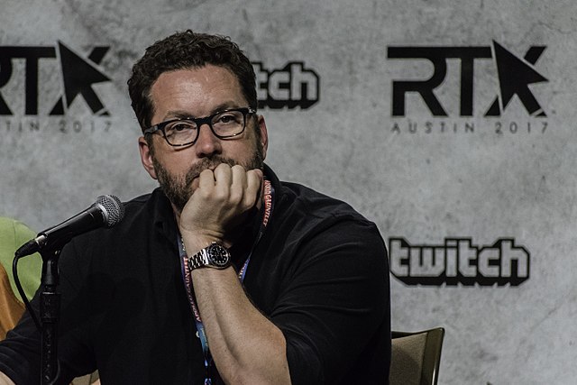 Burnie Burns at RTX 2017 convention in Austin, Texas during the "Red vs Blue" panel discussion