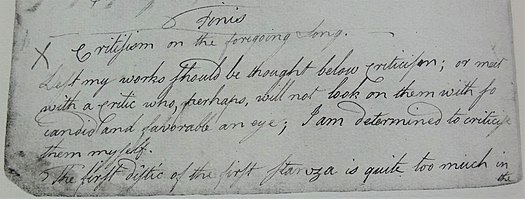 Burns's self criticism on Handsome Nell. Burns's self criticism, Robert Burns's Commonplace Book 1783 - 1785. Page 4.jpg