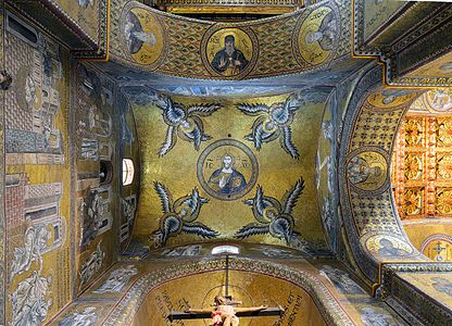 Ceiling of left chapel in Cathedral (Monreale) - Mosaic of Christ Pantocrator