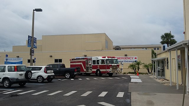 Charlotte County Fire & EMS apparatus at Fawcett Memorial Hospital