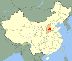 Jinzhongin sijainti (punaisella) Shanxissa (oranssilla).