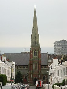 Many of the north-south streets offer long views. From the top of Victoria Street, St Mary Magdalen's Church and the English Channel are visible. Church - geograph.org.uk - 621494.jpg