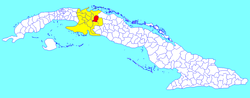 Municipalité de Colón (rouge) dans la province de Matanzas (jaune) et Cuba