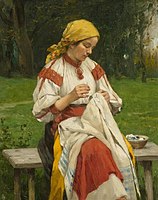 Woman embroidering