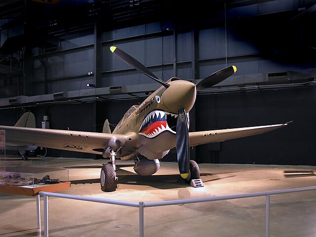 P-40 Warhawk painted with Flying Tigers shark face at the National Museum of the United States Air Force