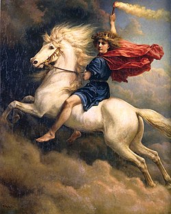 Dag sur son cheval, peinture de Peter Nicolai Arbo (XIXe siècle)