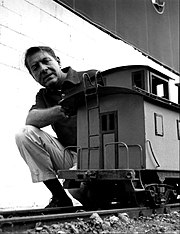 Rose with one of his miniature trains in 1959
