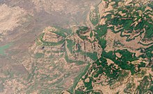 Oblique satellite view of the Deccan Traps