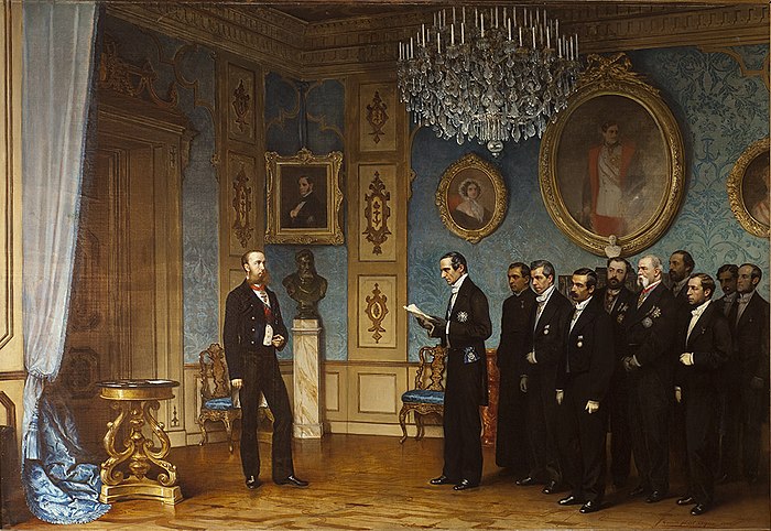 The Offering of the Mexican Crown by a Mexican delegation, Miramare Castle, 1863.