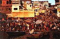 Desašvamedho ghatas prie Gangos Varanasio mieste. Saulėtekis, daug turistų (1996 m.)