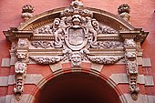 Renaissance highly decorated pediment of the Hôtel Desplats ou de Palaminy (Toulouse, France)