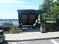 Covered staircase leading to the Poughkeepsie-bound platform along Station Plaza.