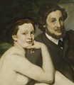 Peinture représentant deux personnages, un homme et une femme assis côte à côte. Cette dernière a le bras plié, la tête appuyée sur la main, le regard tourné vers le spectateur.