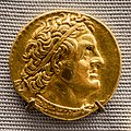 Egypt - king Ptolemaios II - 275-272 BC - gold pentadrachm - head of Ptolemaios I - eagle on thunderbolt - München SMS 01