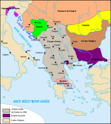 Les Balkans à l'époque de Stefan Uroš IV Dušan (XIVe siècle).