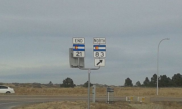 Southern terminus of SH 83 at Powers Boulevard (SH 21) in Colorado Springs