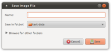 A "save as" file dialog from GTK. The file browser is hidden inside a disclosure widget. Expander.png