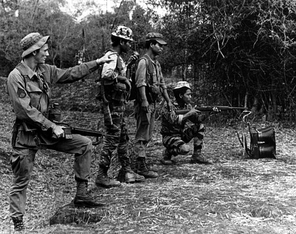 A U.S. Army Ranger trains Montagnard guerrillas