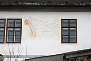 Čeština: Detaily na fasádě fary u kostela Nanebevzetí Panny Marie v Kájově, kraj Jihočeský. English: Details on the facade of the rectory at the Church of the Assumption in Kájov, South Bohemian Region, Czechia.