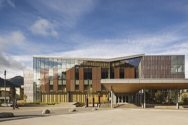 The front entrance of the new Father Andrew P. Kashevaroff (APK) Building that houses the Alaska State Museums, Alaska State Archives and Alaska State Library. Father Andrew P. Kashevaroff State Library, Archives and Museum Building.jpg