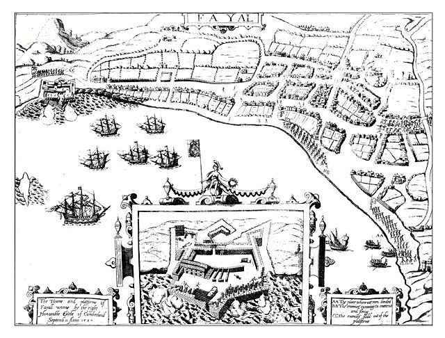 The Bay of Horta showing the main settlement as it appeared in 1589