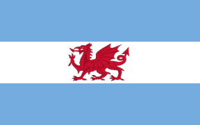 דגל פוארטו מדרין, ארגנטינה. הדרקון מסמל את המתיישבים הוולשים שהקימו את העיר