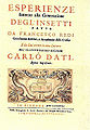 Frontcover of Esperienze intorno alla Generazione degli Insetti by Francesco Redi (1687)