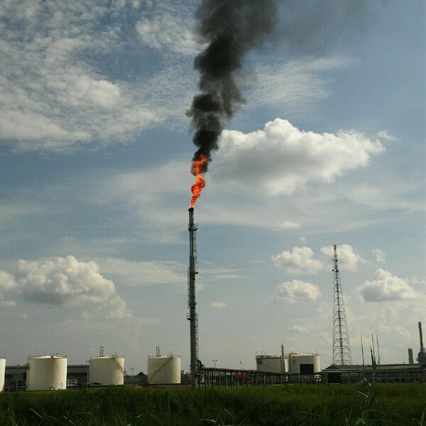 Inefficient gas flare that creates black carbon at a site in Indonesia