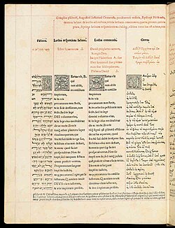 Genoa psalter of 1516, edited by Agostino Giustiniani, Bishop of Nebbio. Genoa psalter.jpg