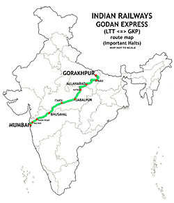 Godan Express (LTT - GKP) Route map.jpg