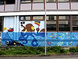 Graffiti am Institut für Makromolekulare Chemie, Hermann-Staudinger-Haus in Freiburg