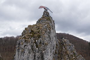 Remnants of a monument to Kaiser Wilhelm I on the summit of the Hübichenstein: bronze eagle figure