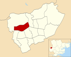 Location of Hare Street and Town Centre ward Hare Street and Town Centre ward in Harlow 1976.svg