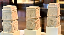 Hathor capitals with a demotic script, sculptor models, Ptolemaic period, 323-230 BCE, from Egypt, probably from Tuna el-Gebel. Neues Museum, Berlin