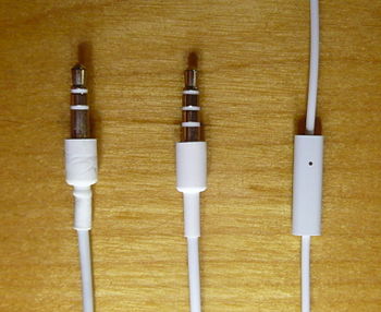 Left: TRS (Tip Ring Sleeve) connector for iPod...