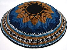 Kippa from Israel with colors carried inside single crochet stitches. IsraelKippa.jpg