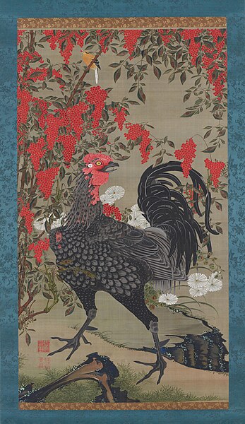 File:Itō Jakuchū - Black rooster and nandin (Colorful Realm of Living Beings).jpg