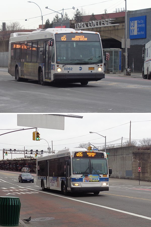 A Q5 (top) and Q85 (bottom) terminating at Jamaica Center.